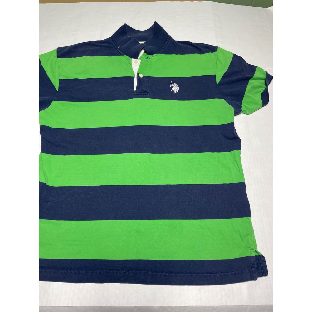 US Polo Assn Mens Striped Polo Shirt Green Navy Blue‎ Short Sleeve Size L
